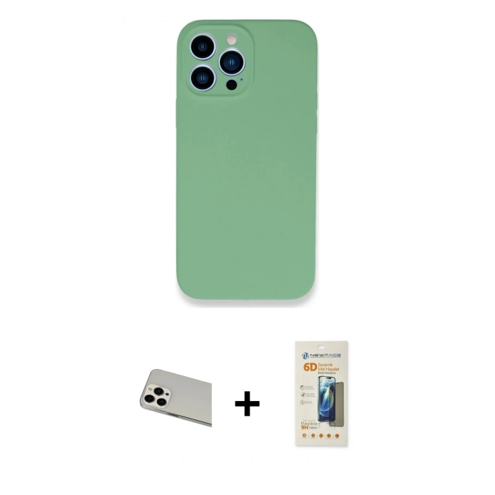 MARSİLYAN™- iPhone 13 Pro Max Kılıf Zirve Modern Özel Seri - Siyah 6D Mat Seramik Hayalet Nano Ekran Koruyucu + Rainbow Kamera Lens Koruma Cam - BZ