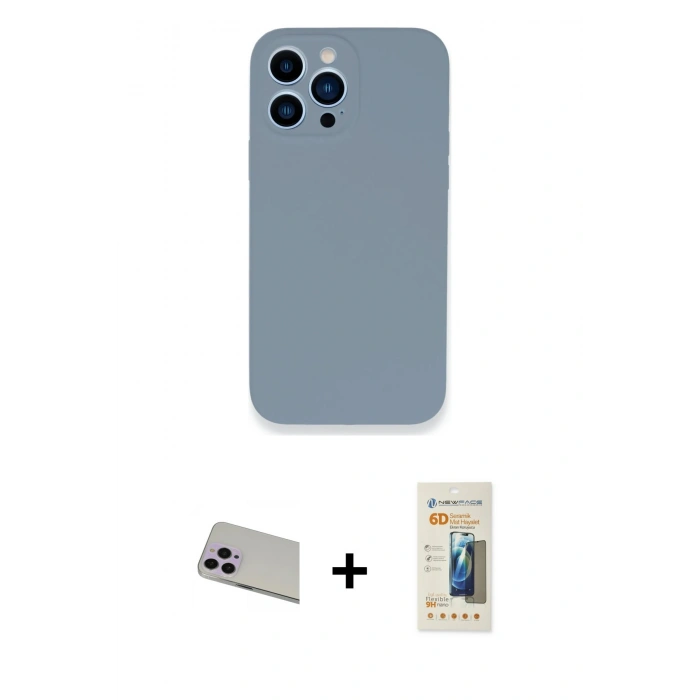 MARSİLYAN™- iPhone 13 Pro Max Kılıf Zirve Modern Özel Seri - Siyah 6D Mat Seramik Hayalet Nano Ekran Koruyucu + Rainbow Kamera Lens Koruma Cam - MR