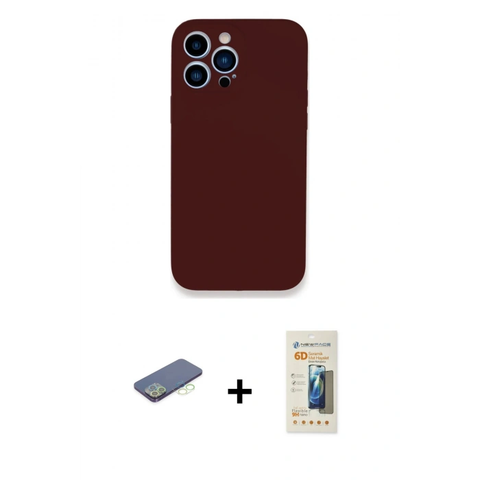 MARSİLYAN™- iPhone 13 Pro Max Kılıf Zirve Modern Özel Seri - Siyah 6D Mat Seramik Hayalet Nano Ekran Koruyucu + Renkli Kamera Lens Koruma Cam - YL