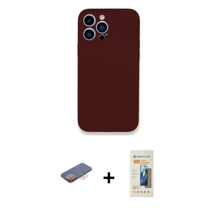 MARSİLYAN™- iPhone 13 Pro Max Kılıf Zirve Modern Özel Seri - Siyah 6D Mat Seramik Hayalet Nano Ekran Koruyucu + Renkli Kamera Lens Koruma Cam - TU
