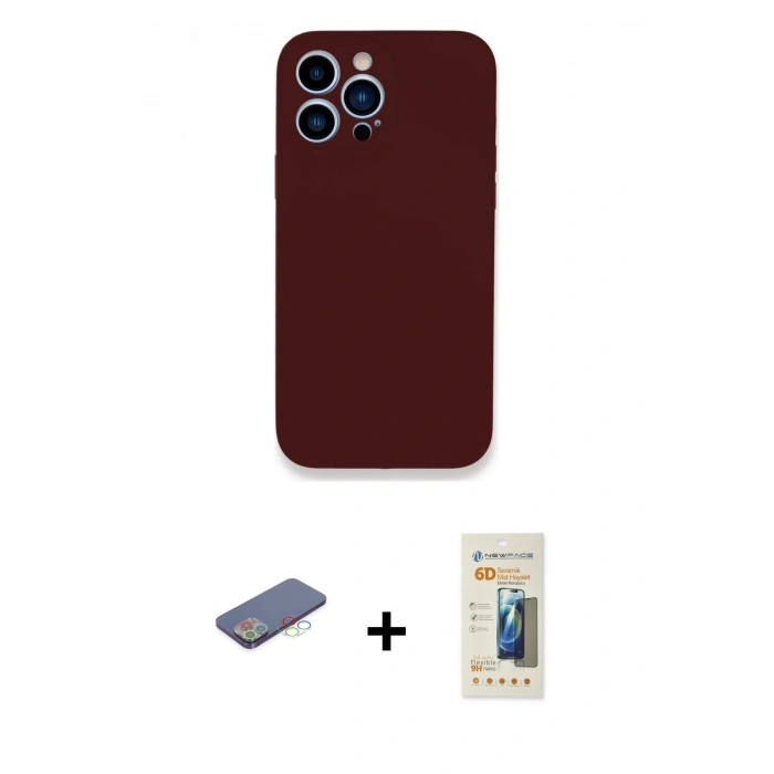 MARSİLYAN™- iPhone 13 Pro Max Kılıf Zirve Modern Özel Seri - Siyah 6D Mat Seramik Hayalet Nano Ekran Koruyucu + Renkli Kamera Lens Koruma Cam - MI
