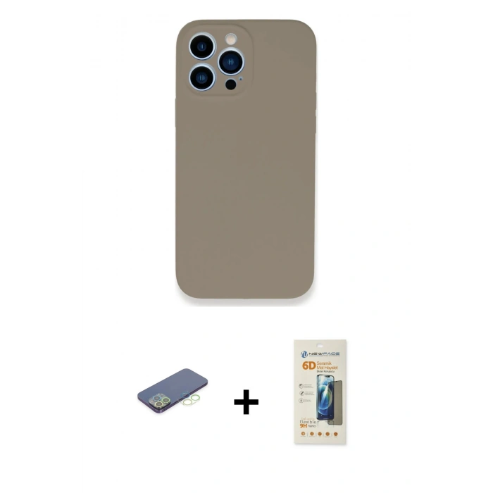 MARSİLYAN™- iPhone 13 Pro Max Kılıf Zirve Modern Özel Seri - Siyah 6D Mat Seramik Hayalet Nano Ekran Koruyucu + Renkli Kamera Lens Koruma Cam - YL