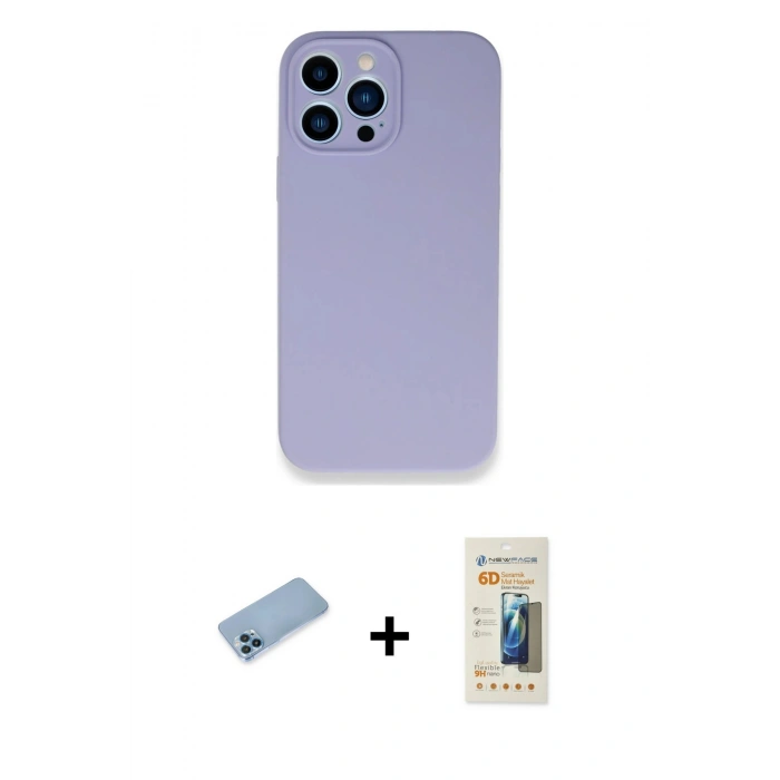 MARSİLYAN™- iPhone 13 Pro Max Kılıf Zirve Modern Özel Seri - Siyah 6D Mat Seramik Hayalet Nano Ekran Koruyucu + Shine Kamera Lens Koruma Cam - MI