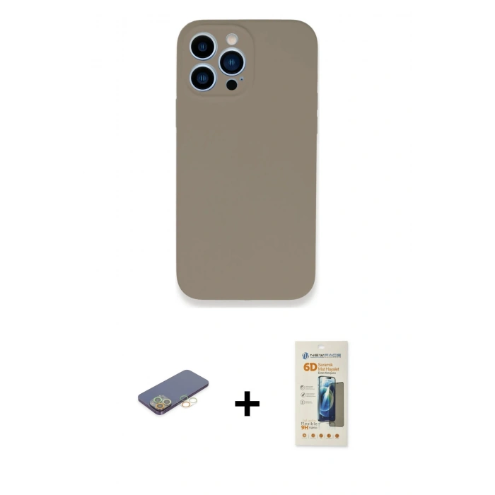 MARSİLYAN™- iPhone 13 Pro Max Kılıf Zirve Modern Özel Seri - Siyah 6D Mat Seramik Hayalet Nano Ekran Koruyucu + Renkli Kamera Lens Koruma Cam - SI