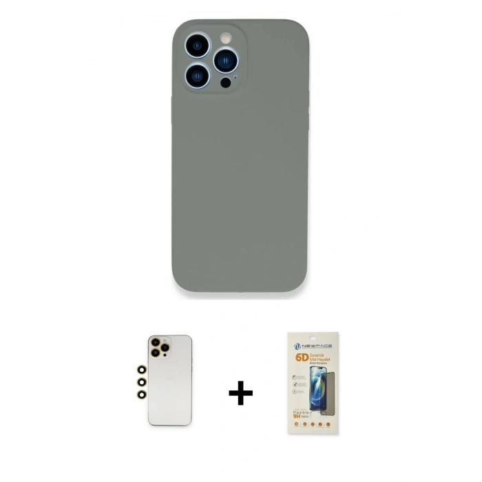 MARSİLYAN™- iPhone 13 Pro Max Kılıf Zirve Modern Özel Seri - Siyah 6D Mat Seramik Hayalet Nano Ekran Koruyucu + Shine Kamera Lens - GD