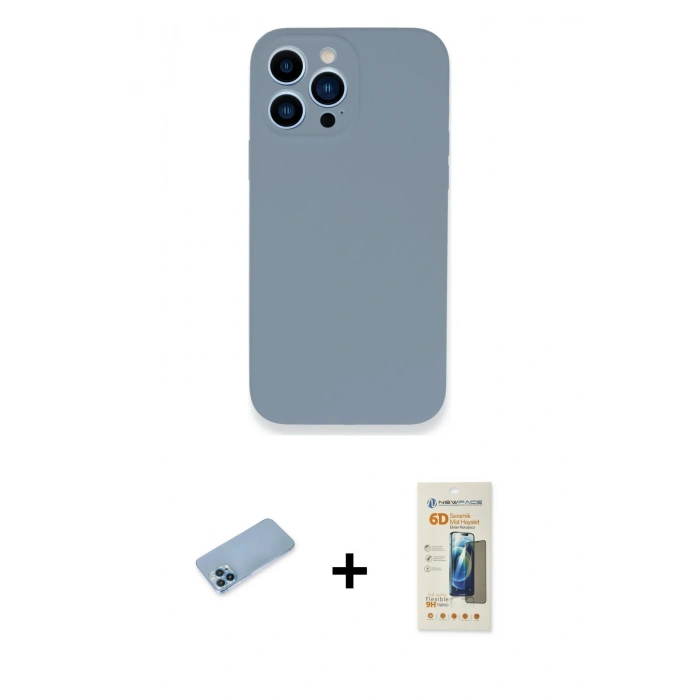 MARSİLYAN™- iPhone 13 Pro Max Kılıf Zirve Modern Özel Seri - Siyah 6D Mat Seramik Hayalet Nano Ekran Koruyucu + Shine Kamera Lens Koruma Cam - MI
