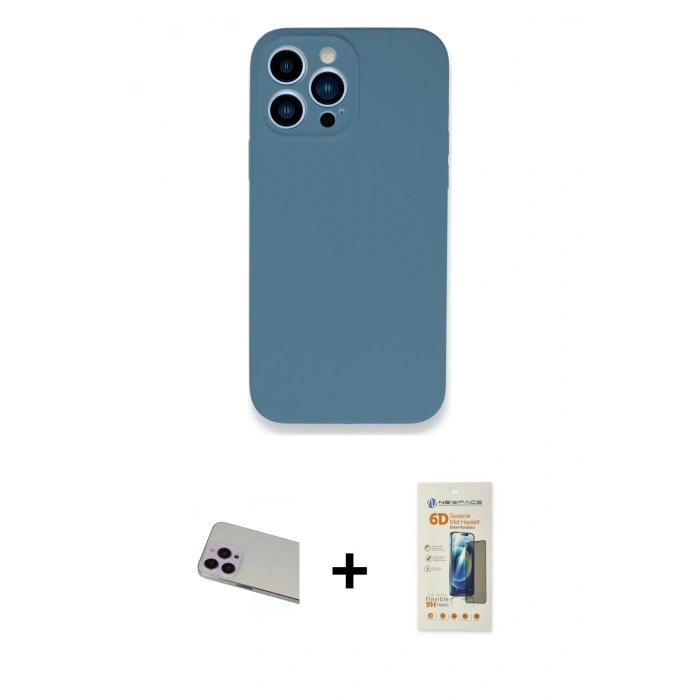 MARSİLYAN™- iPhone 13 Pro Max Kılıf Zirve Modern Özel Seri - Siyah 6D Mat Seramik Hayalet Nano Ekran Koruyucu + Rainbow Kamera Lens Koruma Cam - MR