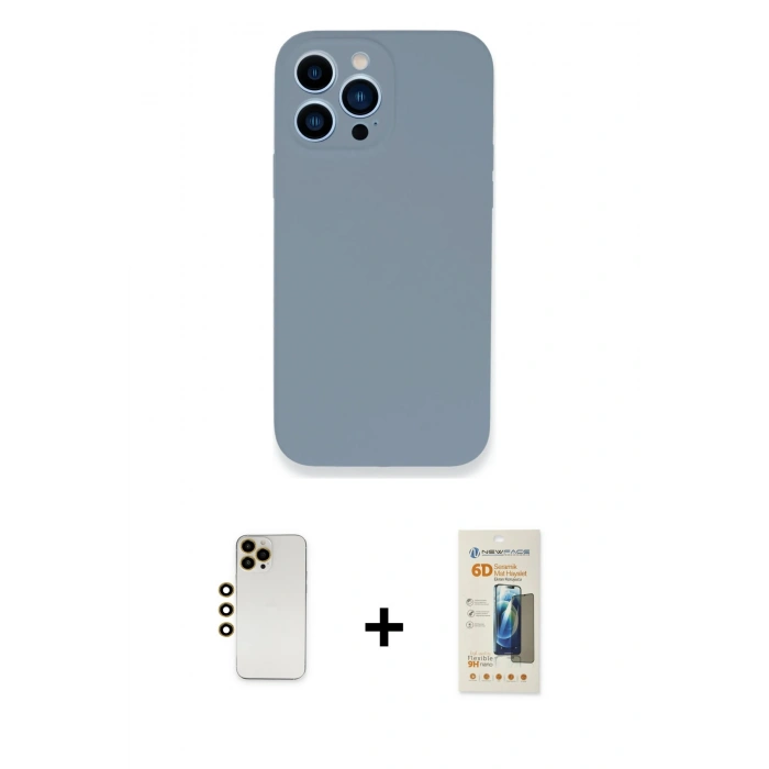 MARSİLYAN™- iPhone 13 Pro Max Kılıf Zirve Modern Özel Seri - Siyah 6D Mat Seramik Hayalet Nano Ekran Koruyucu + Shine Kamera Lens - GD