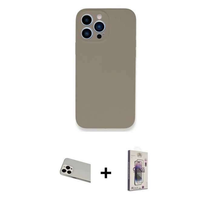 MARSİLYAN™- iPhone 13 Pro Max Kılıf Zirve Modern Özel Seri - Siyah Bilvis 3D Cam Ekran Koruyucu + Beyaz Rainbow Kamera Lens Koruma Cam