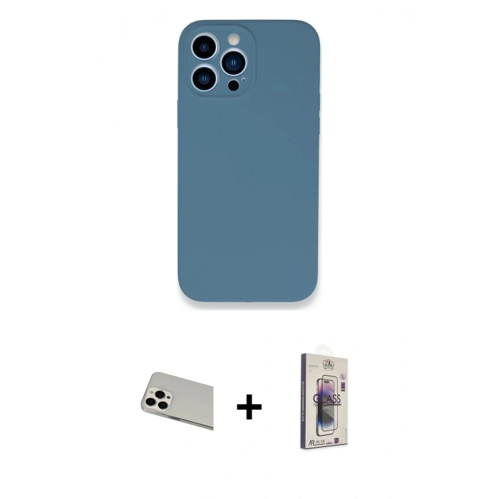 MARSİLYAN™- iPhone 13 Pro Max Kılıf Zirve Modern Özel Seri - Siyah Bilvis 3D Cam Ekran Koruyucu + Beyaz Rainbow Kamera Lens Koruma Cam