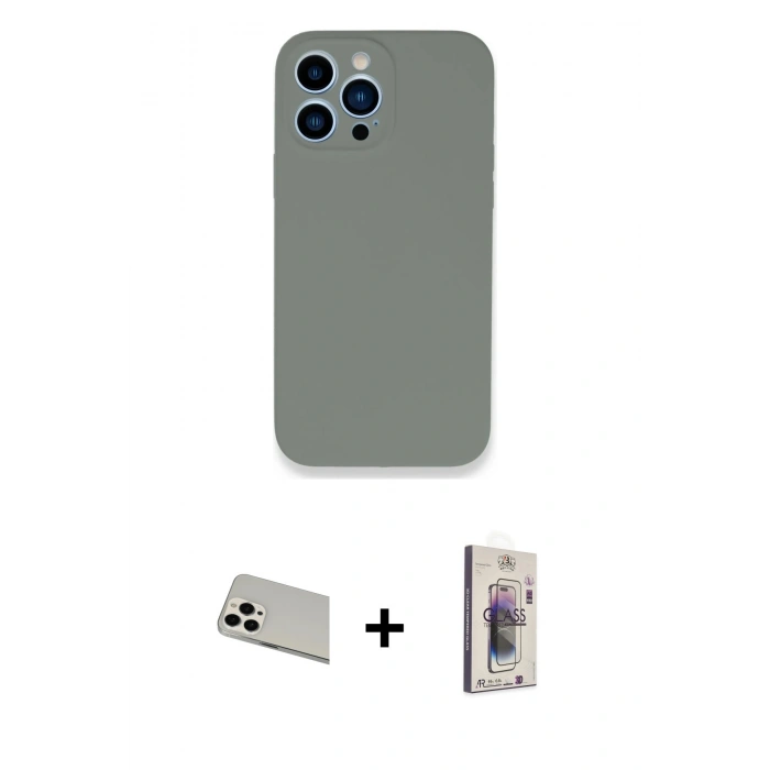 MARSİLYAN™- iPhone 13 Pro Max Kılıf Zirve Modern Özel Seri - Siyah Bilvis 3D Cam Ekran Koruyucu + Beyaz Rainbow Kamera Lens Koruma Cam