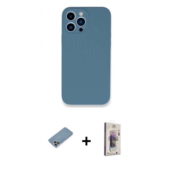 MARSİLYAN™- iPhone 13 Pro Max Kılıf Zirve Modern Özel Seri - Siyah Bilvis 3D Cam Ekran Koruyucu + Gökkuşağı Shine Kamera Lens Koruma Cam