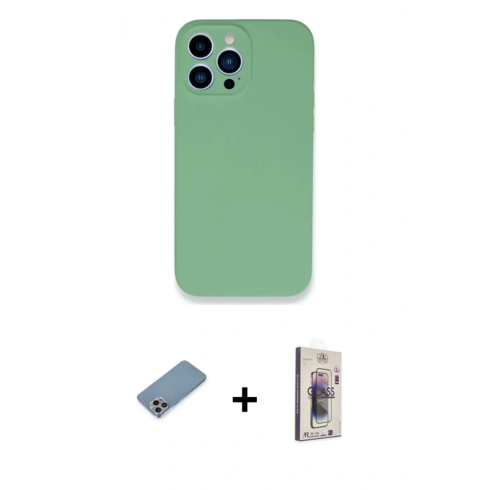 MARSİLYAN™- iPhone 13 Pro Max Kılıf Zirve Modern Özel Seri - Siyah Bilvis 3D Cam Ekran Koruyucu + Gökkuşağı Shine Kamera Lens Koruma Cam