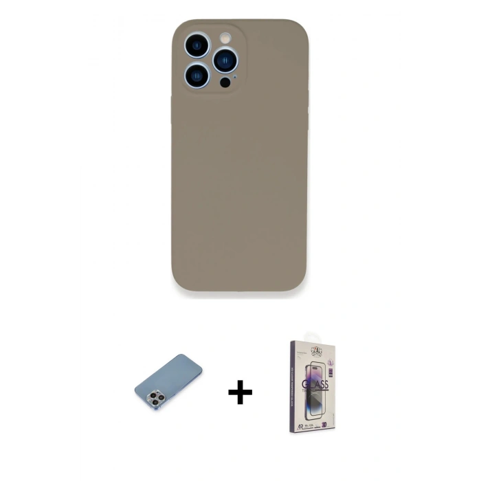MARSİLYAN™- iPhone 13 Pro Max Kılıf Zirve Modern Özel Seri - Siyah Bilvis 3D Cam Ekran Koruyucu + Gökkuşağı Shine Kamera Lens Koruma Cam