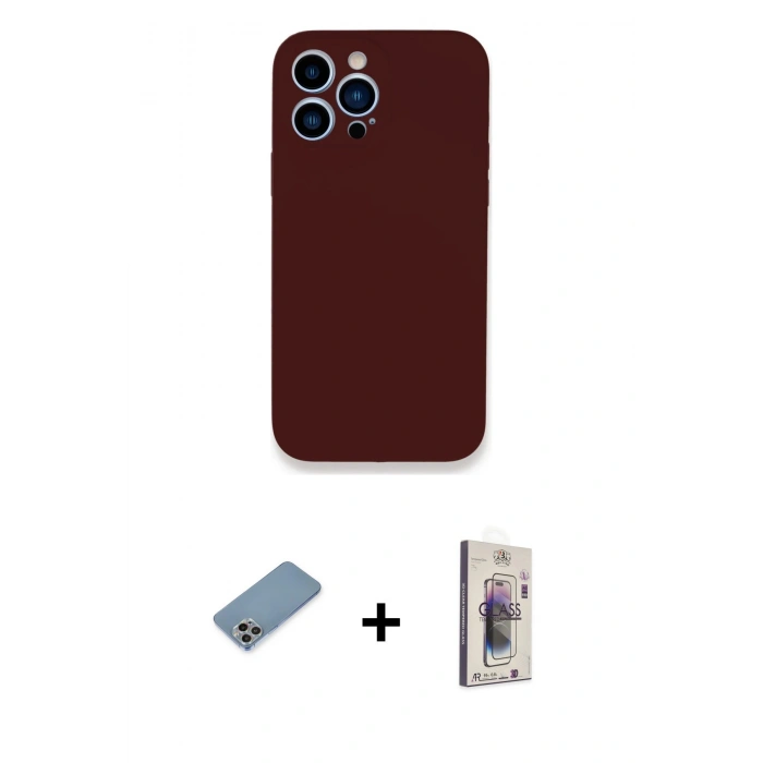 MARSİLYAN™- iPhone 13 Pro Max Kılıf Zirve Modern Özel Seri - Siyah Bilvis 3D Cam Ekran Koruyucu + Gökkuşağı Shine Kamera Lens Koruma Cam