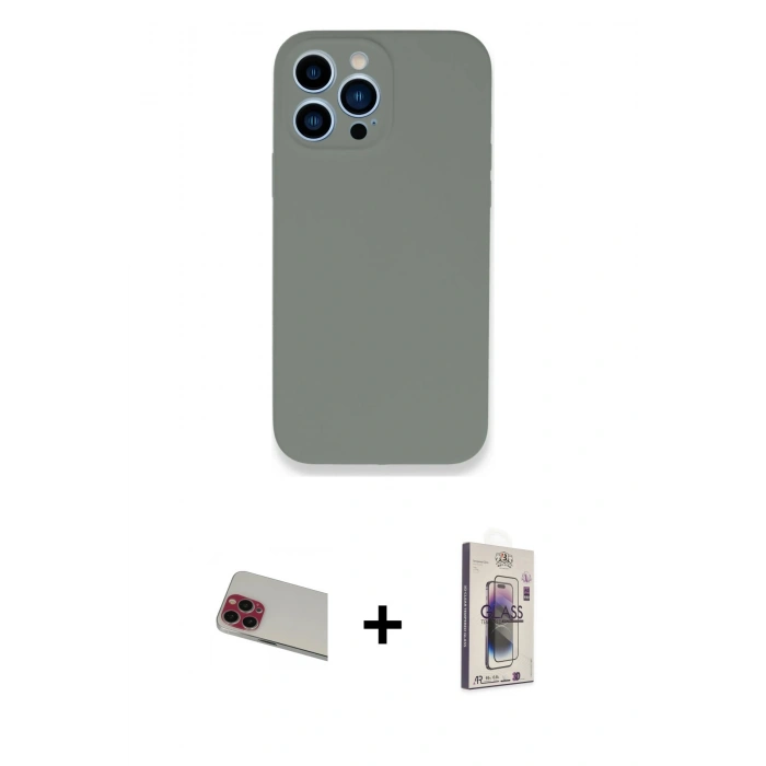 MARSİLYAN™- iPhone 13 Pro Max Kılıf Zirve Modern Özel Seri - Siyah Bilvis 3D Cam Ekran Koruyucu + Rainbow Kamera Lens Koruma Cam - KI