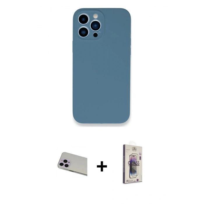 MARSİLYAN™- iPhone 13 Pro Max Kılıf Zirve Modern Özel Seri - Siyah Bilvis 3D Cam Ekran Koruyucu + Rainbow Kamera Lens Koruma Cam - MR