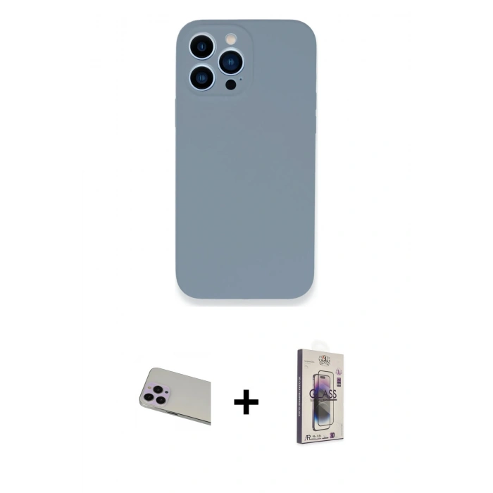MARSİLYAN™- iPhone 13 Pro Max Kılıf Zirve Modern Özel Seri - Siyah Bilvis 3D Cam Ekran Koruyucu + Rainbow Kamera Lens Koruma Cam - MR