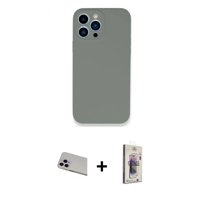 MARSİLYAN™- iPhone 13 Pro Max Kılıf Zirve Modern Özel Seri - Siyah Bilvis 3D Cam Ekran Koruyucu + Rainbow Kamera Lens Koruma Cam - MR