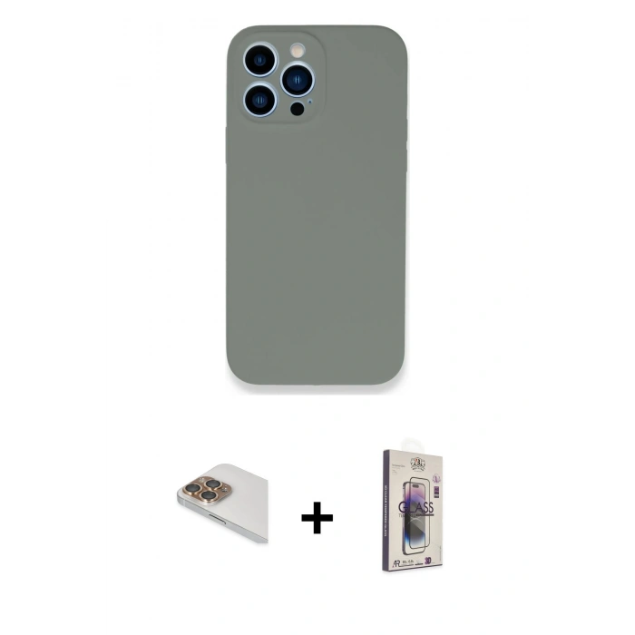 MARSİLYAN™- iPhone 13 Pro Max Kılıf Zirve Modern Özel Seri - Siyah Bilvis 3D Cam Ekran Koruyucu + Pers Alüminyum Kamera Lens - GD