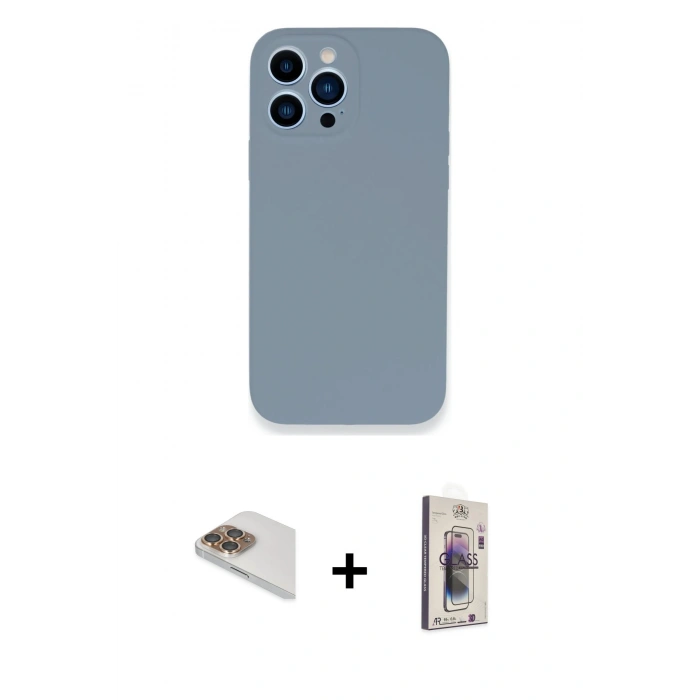 MARSİLYAN™- iPhone 13 Pro Max Kılıf Zirve Modern Özel Seri - Siyah Bilvis 3D Cam Ekran Koruyucu + Pers Alüminyum Kamera Lens - GD