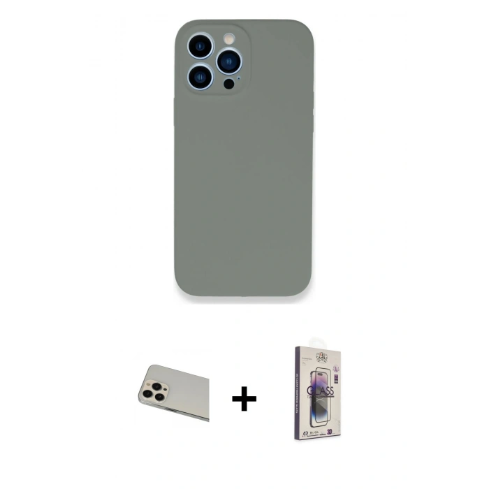 MARSİLYAN™- iPhone 13 Pro Max Kılıf Zirve Modern Özel Seri - Siyah Bilvis 3D Cam Ekran Koruyucu + Rainbow Kamera Lens Koruma Cam - REGD