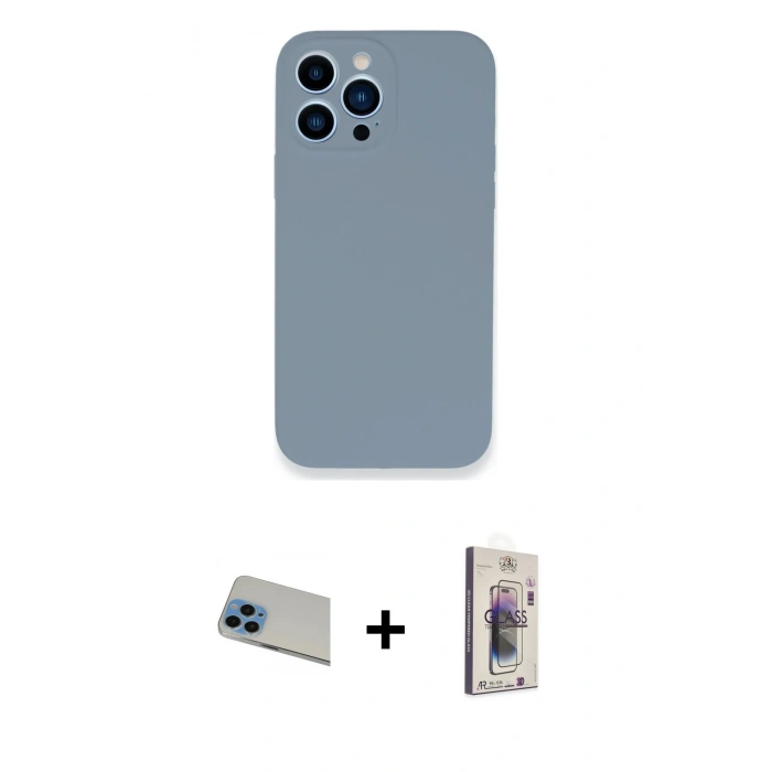 MARSİLYAN™- iPhone 13 Pro Max Kılıf Zirve Modern Özel Seri - Siyah Bilvis 3D Cam Ekran Koruyucu + Rainbow Kamera Lens Koruma Cam - MI