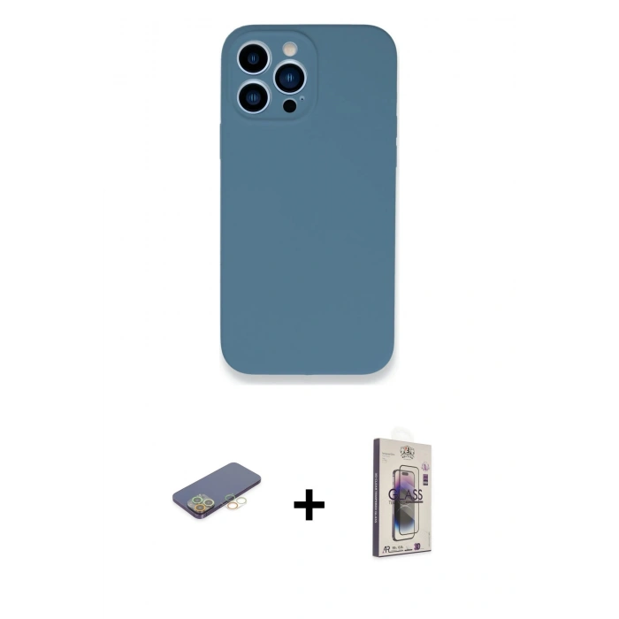 MARSİLYAN™- iPhone 13 Pro Max Kılıf Zirve Modern Özel Seri - Siyah Bilvis 3D Cam Ekran Koruyucu + Renkli Kamera Lens Koruma Cam - SI