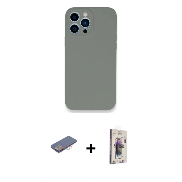 MARSİLYAN™- iPhone 13 Pro Max Kılıf Zirve Modern Özel Seri - Siyah Bilvis 3D Cam Ekran Koruyucu + Renkli Kamera Lens Koruma Cam - PE