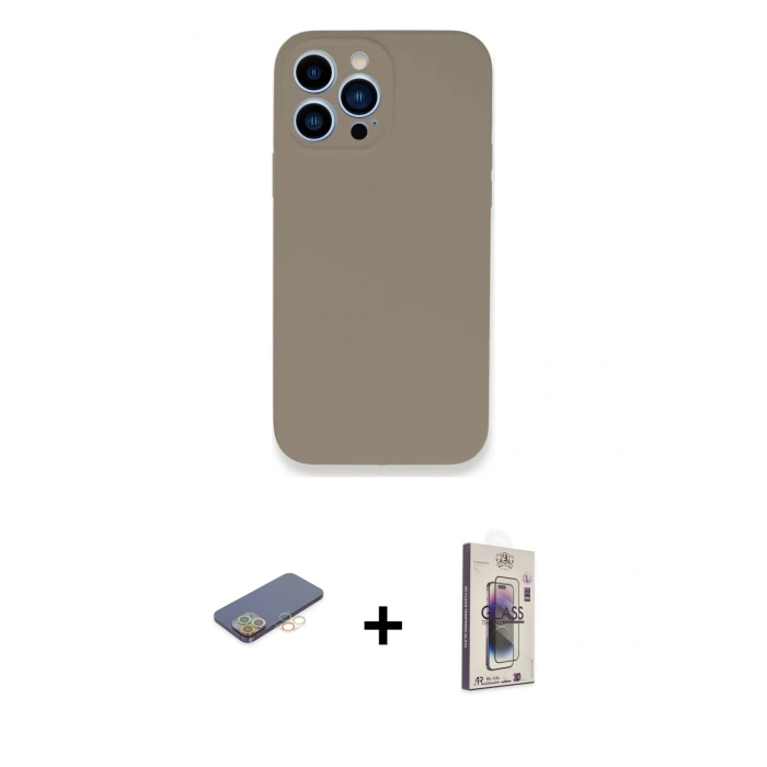MARSİLYAN™- iPhone 13 Pro Max Kılıf Zirve Modern Özel Seri - Siyah Bilvis 3D Cam Ekran Koruyucu + Sarı Renkli Kamera Lens Koruma Cam