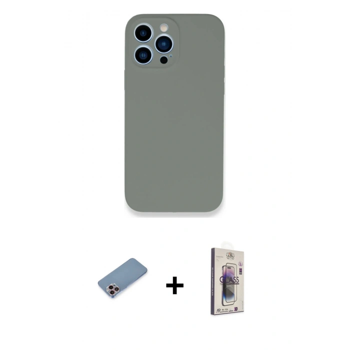 MARSİLYAN™- iPhone 13 Pro Max Kılıf Zirve Modern Özel Seri - Siyah Bilvis 3D Cam Ekran Koruyucu + Shine Kamera Lens Koruma Cam - PE