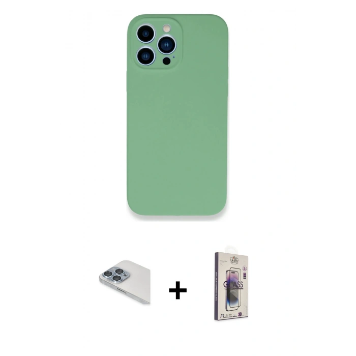 MARSİLYAN™- iPhone 13 Pro Max Kılıf Zirve Modern Özel Seri - Siyah Bilvis 3D Cam Ekran Koruyucu + Sierra Blue Pers Alüminyum Kamera Lens