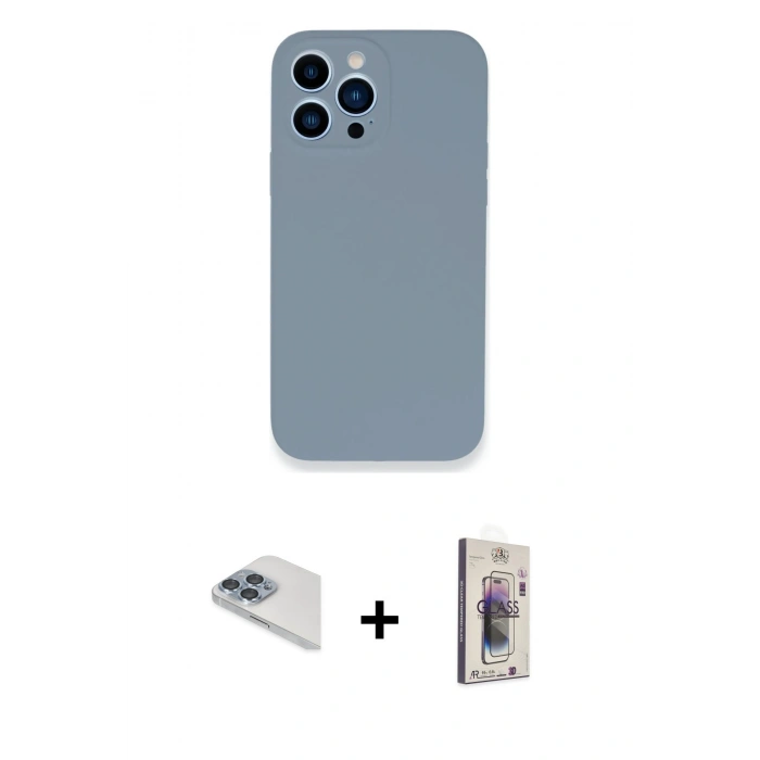 MARSİLYAN™- iPhone 13 Pro Max Kılıf Zirve Modern Özel Seri - Siyah Bilvis 3D Cam Ekran Koruyucu + Sierra Blue Pers Alüminyum Kamera Lens