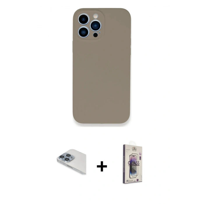 MARSİLYAN™- iPhone 13 Pro Max Kılıf Zirve Modern Özel Seri - Siyah Bilvis 3D Cam Ekran Koruyucu + Sierra Blue Pers Alüminyum Kamera Lens