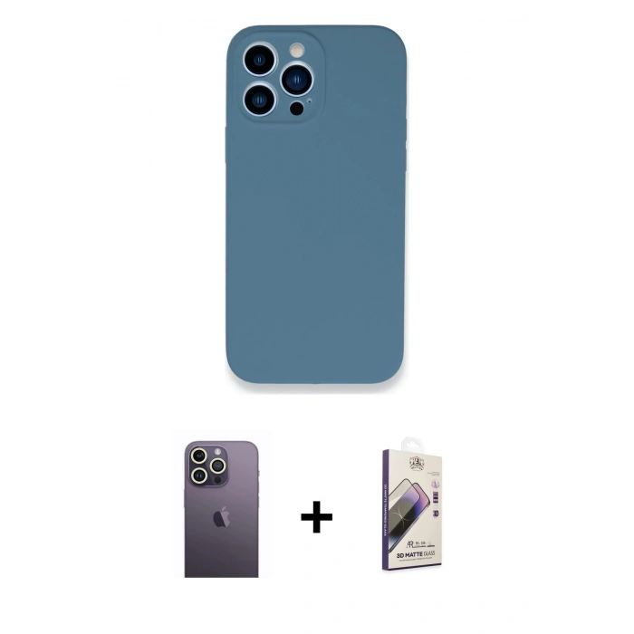 MARSİLYAN™- iPhone 13 Pro Max Kılıf Zirve Modern Özel Seri - Siyah Bilvis 3D Mat Cam Ekran Koruyucu + Neon Fosforlu Kamera Lens - BZ