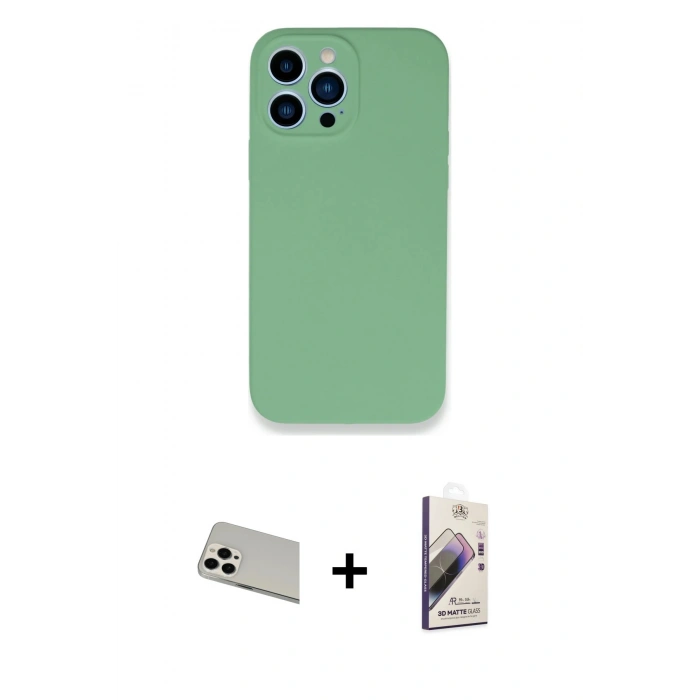 MARSİLYAN™- iPhone 13 Pro Max Kılıf Zirve Modern Özel Seri - Siyah Bilvis 3D Mat Cam Ekran Koruyucu + Rainbow Kamera Lens Koruma Cam - BZ