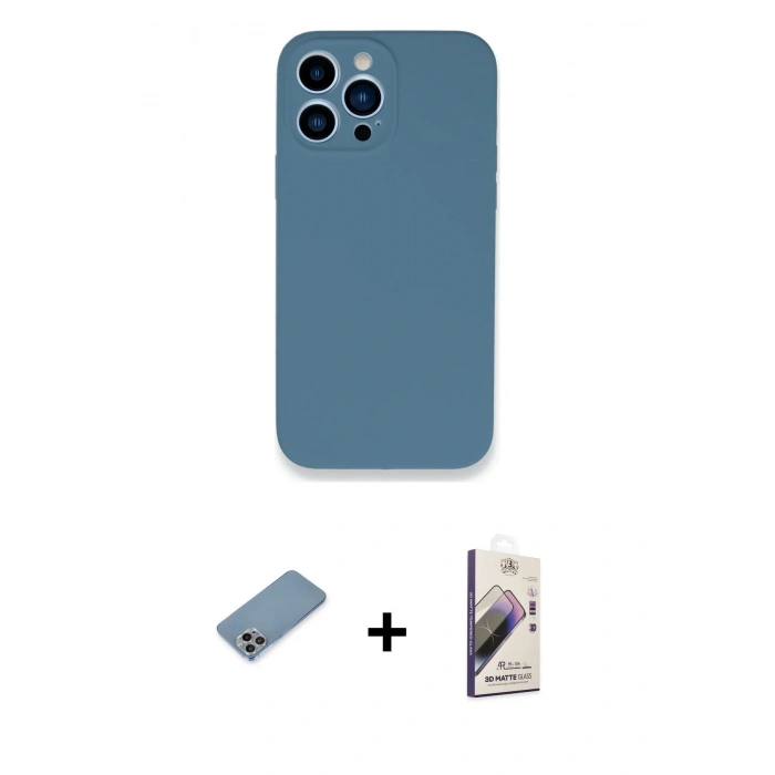 MARSİLYAN™- iPhone 13 Pro Max Kılıf Zirve Modern Özel Seri - Siyah Bilvis 3D Mat Cam Ekran Koruyucu + Shine Kamera Lens Koruma Cam - GI