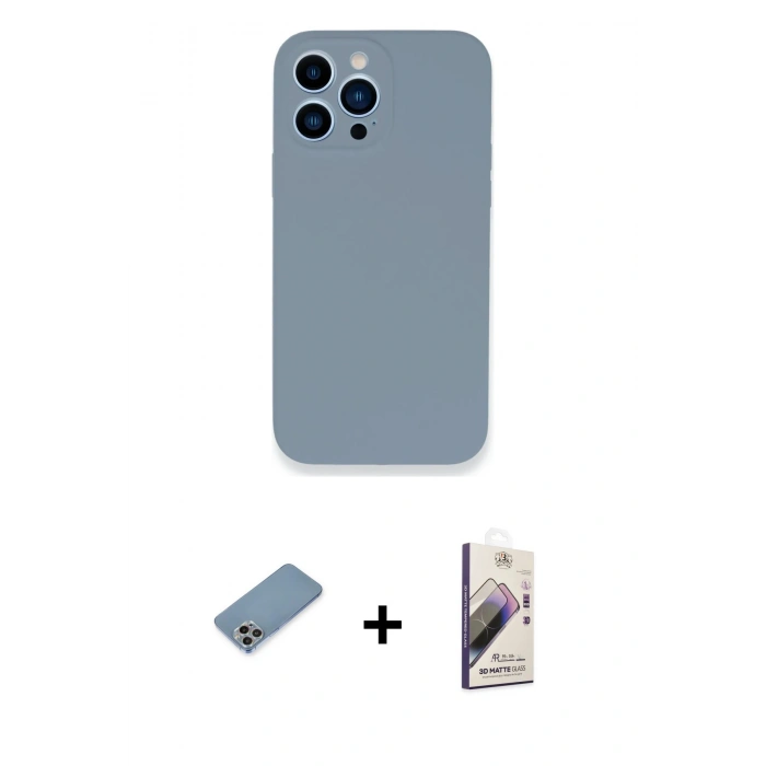 MARSİLYAN™- iPhone 13 Pro Max Kılıf Zirve Modern Özel Seri - Siyah Bilvis 3D Mat Cam Ekran Koruyucu + Shine Kamera Lens Koruma Cam - GI