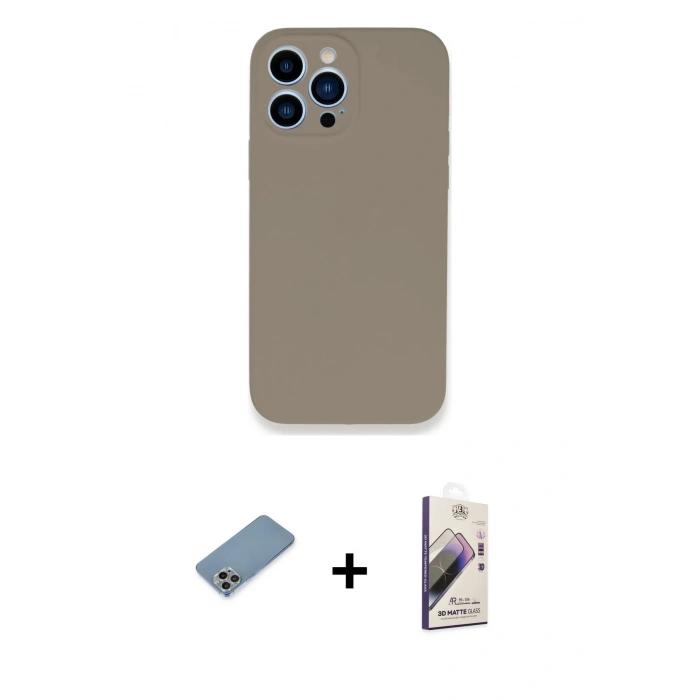MARSİLYAN™- iPhone 13 Pro Max Kılıf Zirve Modern Özel Seri - Siyah Bilvis 3D Mat Cam Ekran Koruyucu + Shine Kamera Lens Koruma Cam - GI