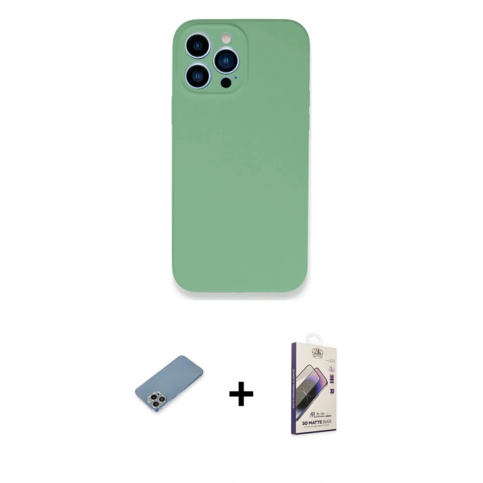 MARSİLYAN™- iPhone 13 Pro Max Kılıf Zirve Modern Özel Seri - Siyah Bilvis 3D Mat Cam Ekran Koruyucu + Shine Kamera Lens Koruma Cam - GI
