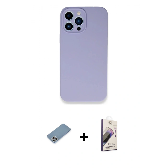 MARSİLYAN™- iPhone 13 Pro Max Kılıf Zirve Modern Özel Seri - Siyah Bilvis 3D Mat Cam Ekran Koruyucu + Shine Kamera Lens Koruma Cam - GI