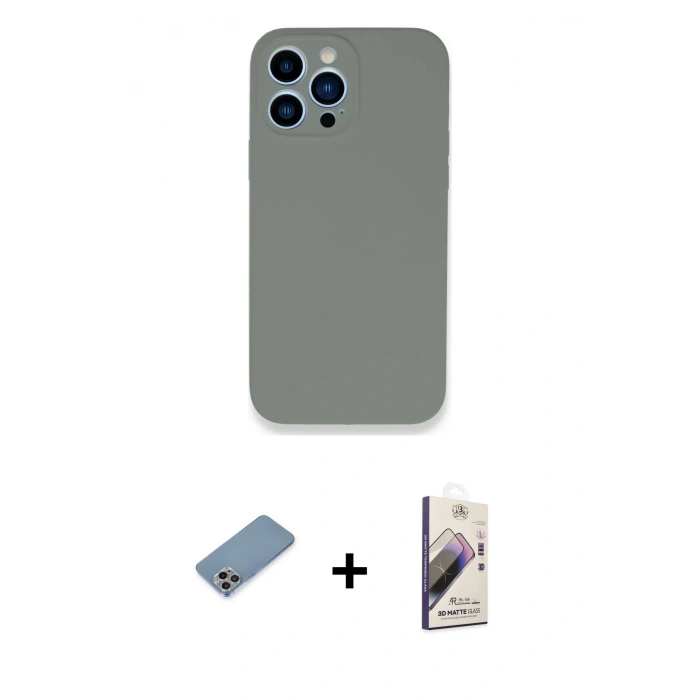 MARSİLYAN™- iPhone 13 Pro Max Kılıf Zirve Modern Özel Seri - Siyah Bilvis 3D Mat Cam Ekran Koruyucu + Shine Kamera Lens Koruma Cam - GI