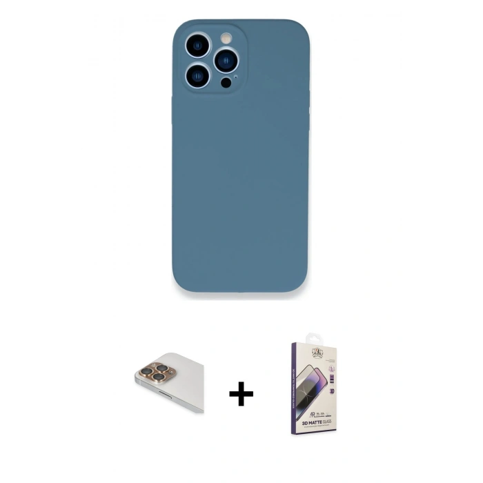 MARSİLYAN™- iPhone 13 Pro Max Kılıf Zirve Modern Özel Seri - Siyah Bilvis 3D Mat Cam Ekran Koruyucu + Gold Pers Alüminyum Kamera Lens