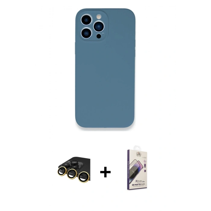 MARSİLYAN™- iPhone 13 Pro Max Kılıf Zirve Modern Özel Seri - Siyah Bilvis 3D Mat Cam Ekran Koruyucu + Raze Metal Kamera Lens - GD