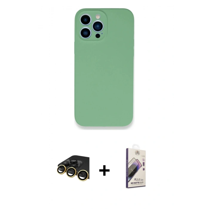 MARSİLYAN™- iPhone 13 Pro Max Kılıf Zirve Modern Özel Seri - Siyah Bilvis 3D Mat Cam Ekran Koruyucu + Raze Metal Kamera Lens - GD