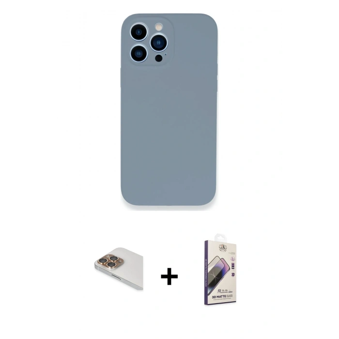 MARSİLYAN™- iPhone 13 Pro Max Kılıf Zirve Modern Özel Seri - Siyah Bilvis 3D Mat Cam Ekran Koruyucu + Gold Pers Alüminyum Kamera Lens