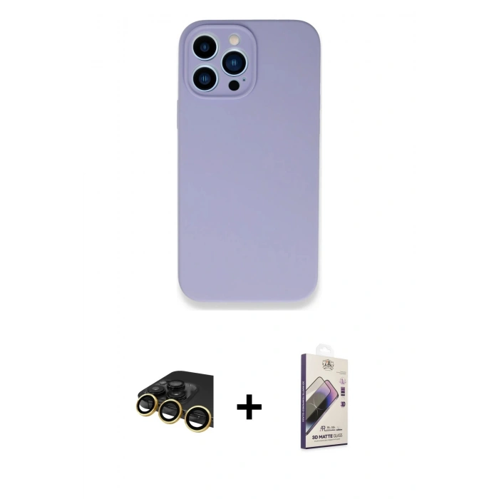 MARSİLYAN™- iPhone 13 Pro Max Kılıf Zirve Modern Özel Seri - Siyah Bilvis 3D Mat Cam Ekran Koruyucu + Raze Metal Kamera Lens - GD