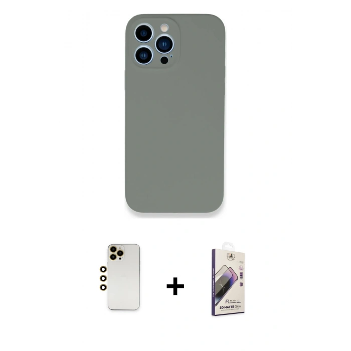 MARSİLYAN™- iPhone 13 Pro Max Kılıf Zirve Modern Özel Seri - Siyah Bilvis 3D Mat Cam Ekran Koruyucu + Shine Kamera Lens - GD