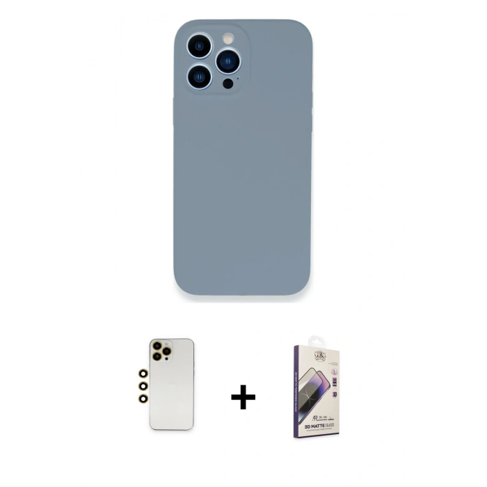 MARSİLYAN™- iPhone 13 Pro Max Kılıf Zirve Modern Özel Seri - Siyah Bilvis 3D Mat Cam Ekran Koruyucu + Shine Kamera Lens - GD