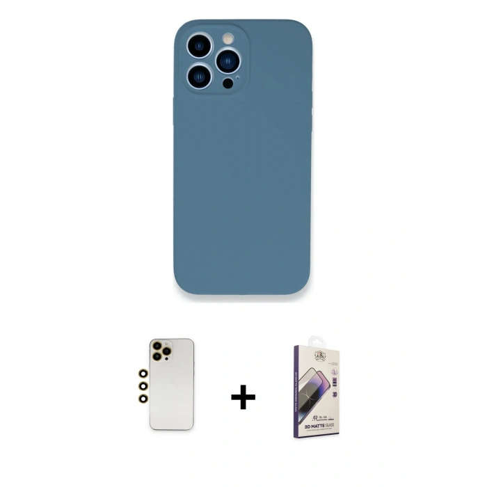 MARSİLYAN™- iPhone 13 Pro Max Kılıf Zirve Modern Özel Seri - Siyah Bilvis 3D Mat Cam Ekran Koruyucu + Shine Kamera Lens - GD